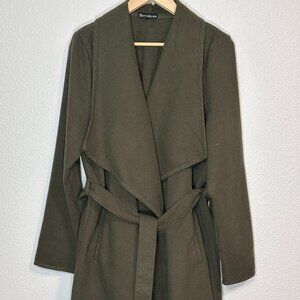 Settledown Khaki Green Drape Open Front Belted Wrap Trench Coat - Women's XL